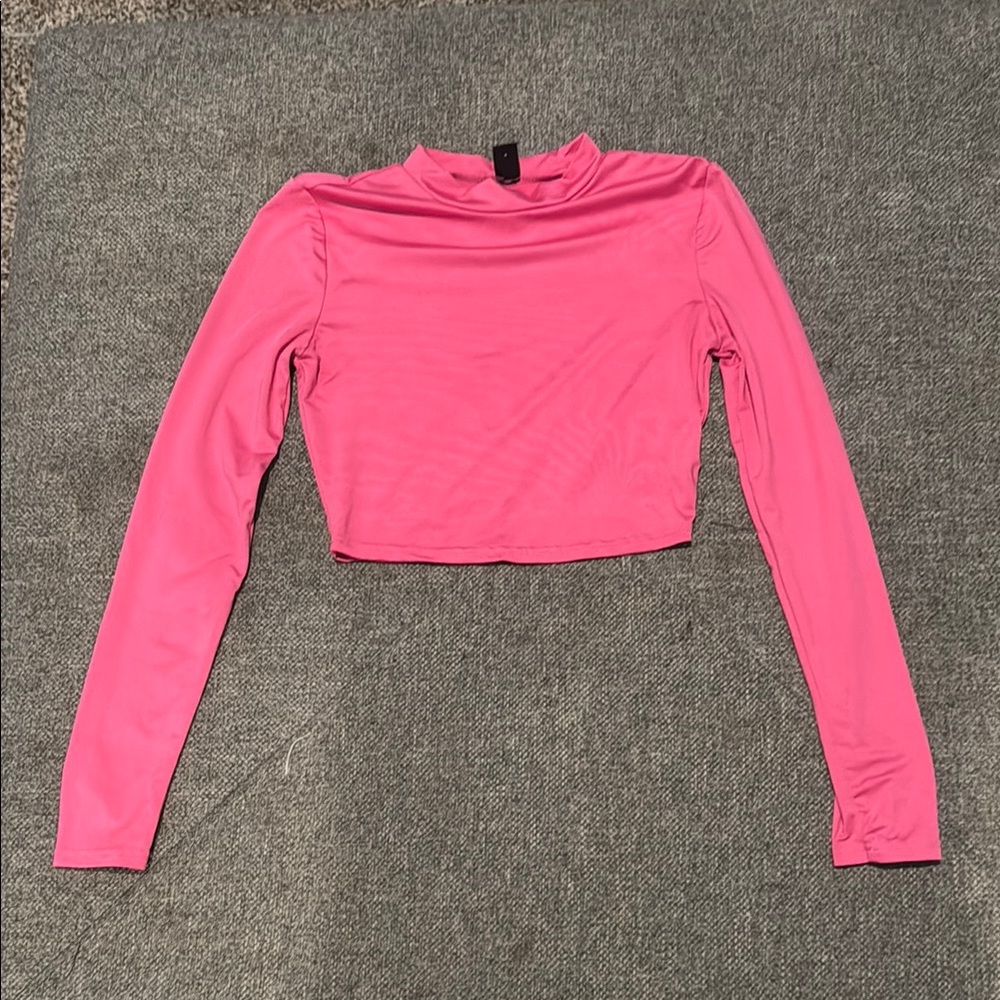 SHEIN Pink Mandarin Collar Fitted Crop Top